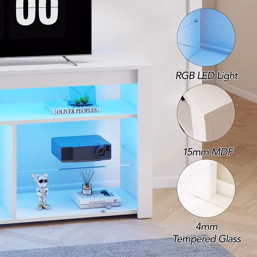 KORVIXA LED Tall Entertainment Center and 55 inch Media TV Stand in White, W/D/H: 100 x 100 x 100 cm – 4