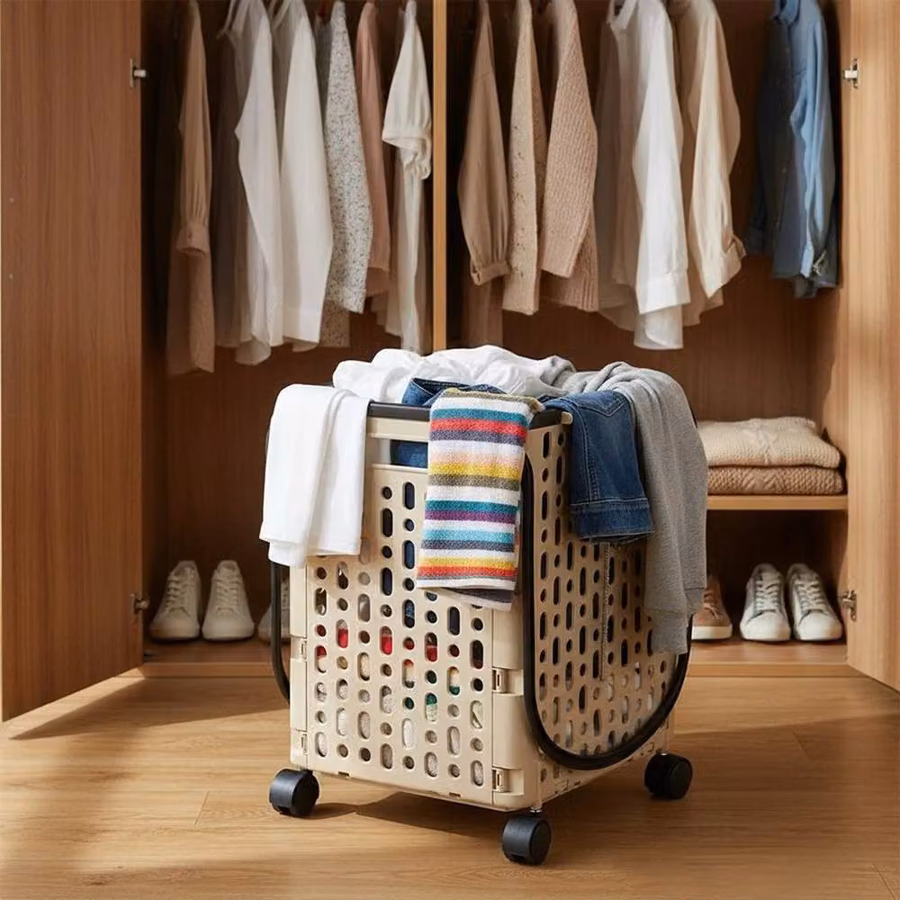 FORGEVIO XL Large 34L Collapsible Rolling Laundry Basket in Beige – 4