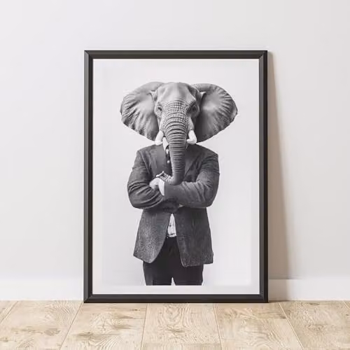60 Second Makeover Elephant Wearing A Suit Illustration Paper Poster, A3