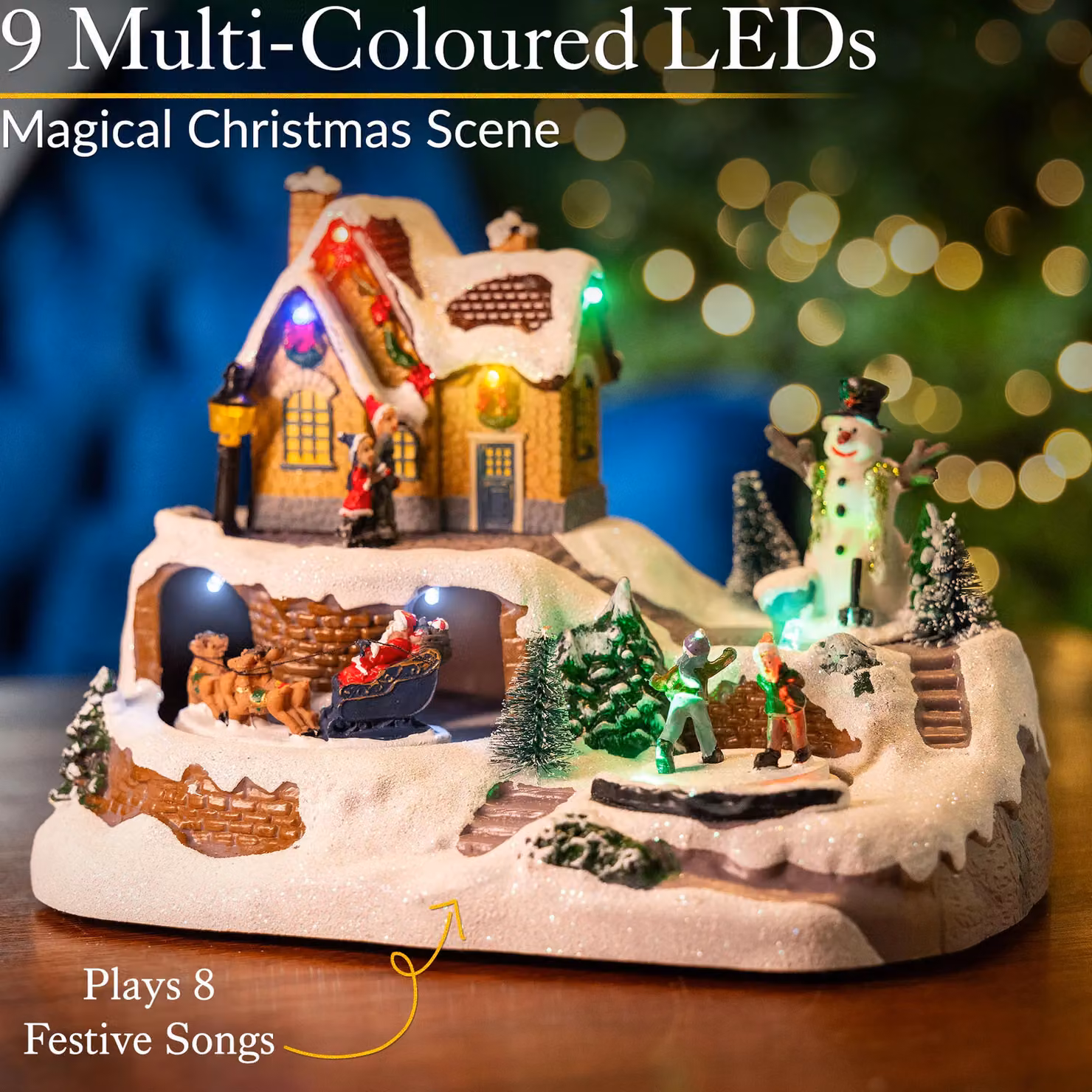Christow Christmas Village Ice Skating Scene Tabletop Decoration with Multicolour LED Lights – 3