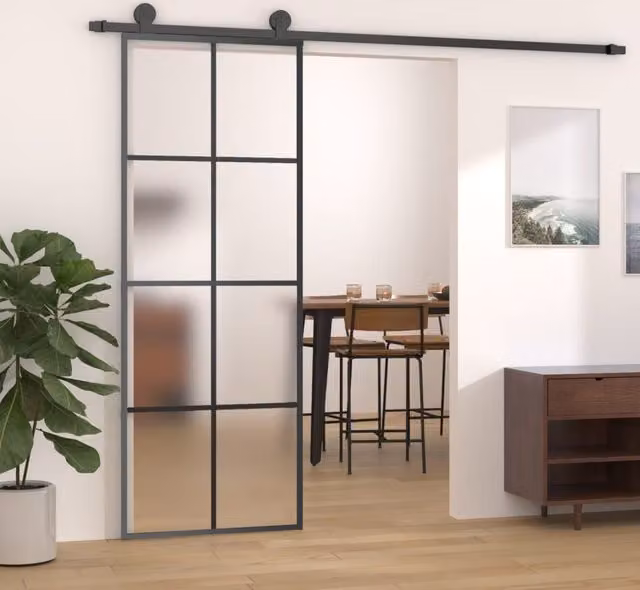 Berkfield Home Black Aluminium and ESG Glass Sliding Door W: 76 cm, H: 205 cm