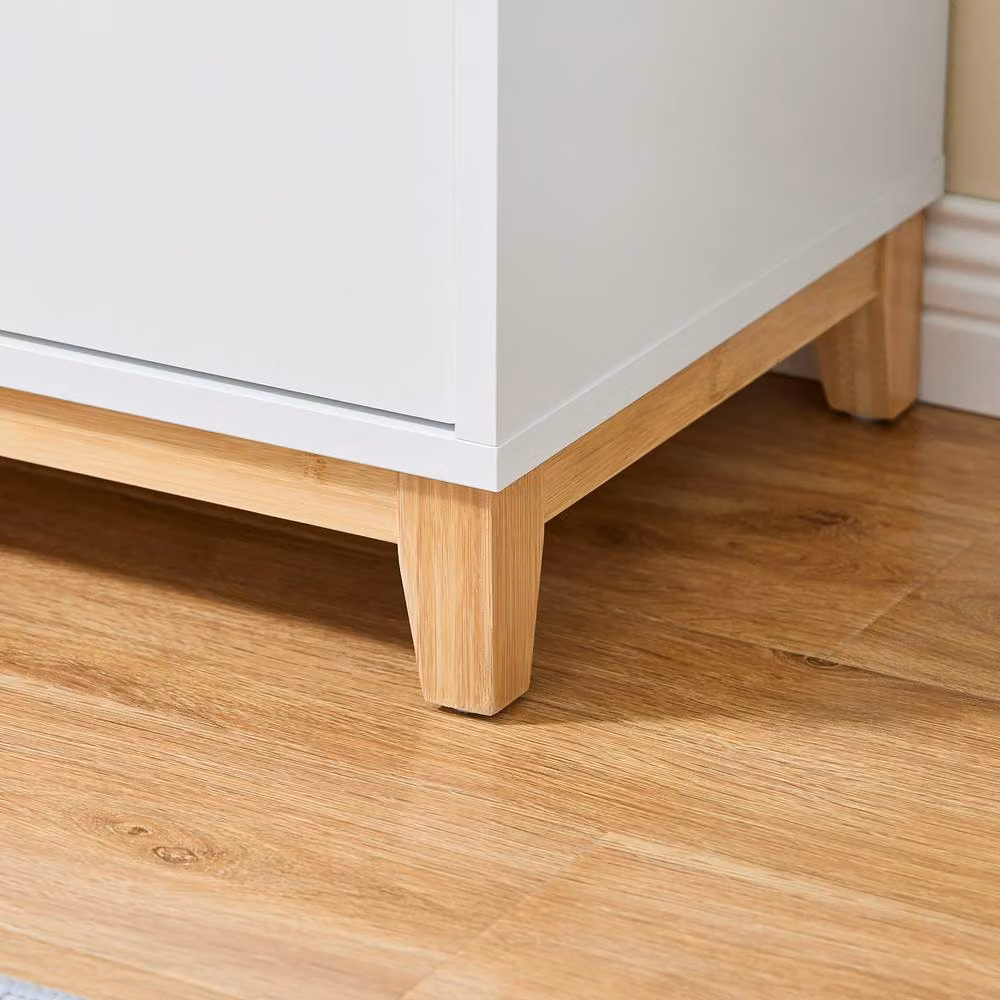 SoBuy Modern White Slim Entrance Cabinet with Bamboo Legs and Internal Shelves – 3
