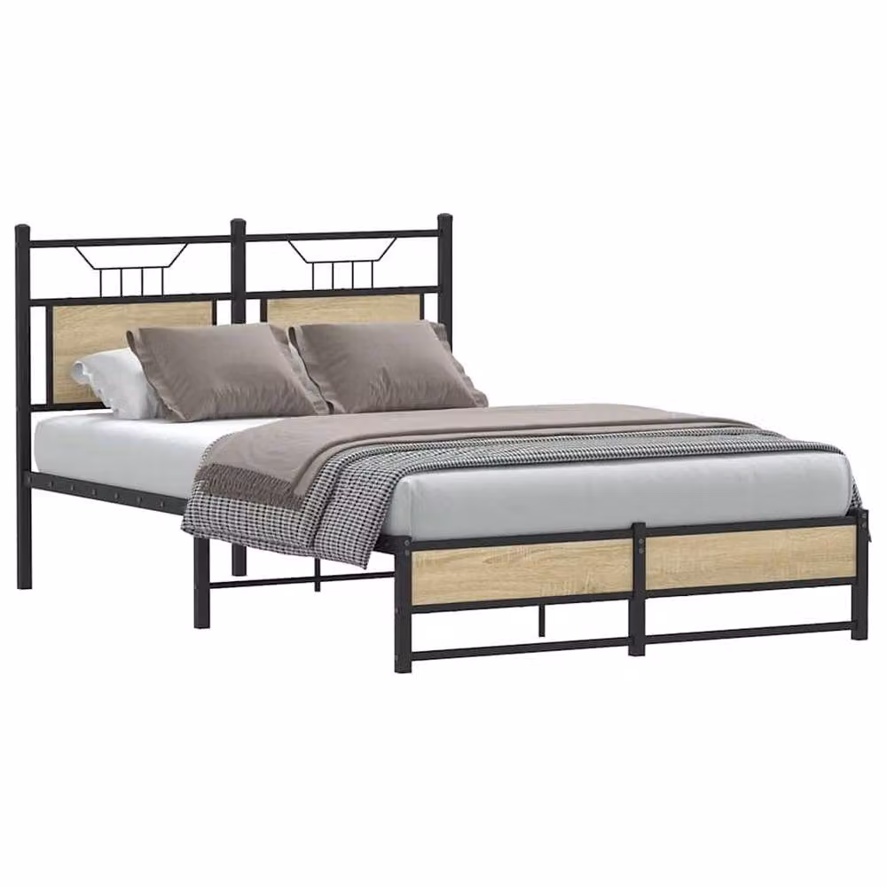 Berkfield Home Decorative Small Double Bed Frame with Drawers in Natural Smoked Oak, W/D/H: 120 x 190 x 91.5 cm – 2