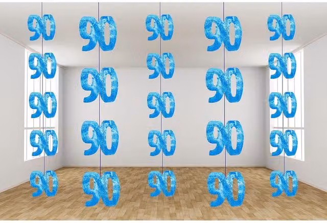 Shatchi 90th Birthday Hanging String Pennant in Shine Blue