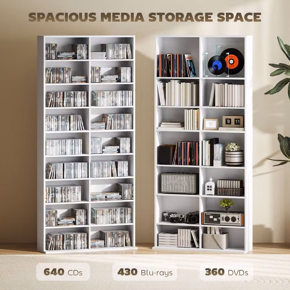 STILVORA CD Storage Tower in White with 14 Adjustable Shelves – 5