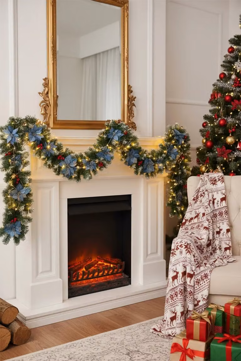 Living and Home 270cm Spruce Artificial Christmas Garland in Green and Blue with 50 Warm White LED Lights