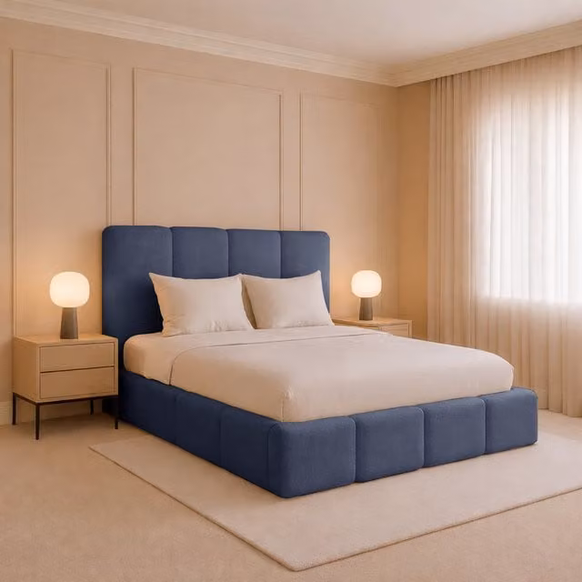 Desire Deco Monaco Plush Velvet Upholstered Bed Frame in Blue