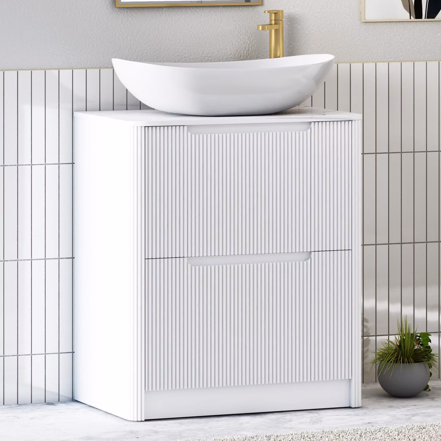 Royal Bathrooms Avenza 800mm Matt White Floor Standing 2 Drawer Vanity Unit with Cesar Basin