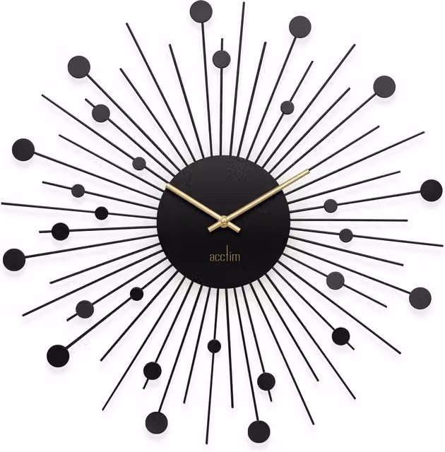 Acctim Brielle Large Starburst Wall Clock in Black with Quartz Movement and Metal Frame, Diameter: 50 cm