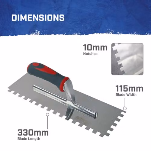 Faithfull Stainless Steel Notched Trowel with Serrated Edge, Grey – 2