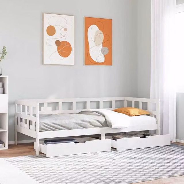 Berkfield Home Solid Wood Daybed with Drawers, White, W: 80 cm, L: 200 cm