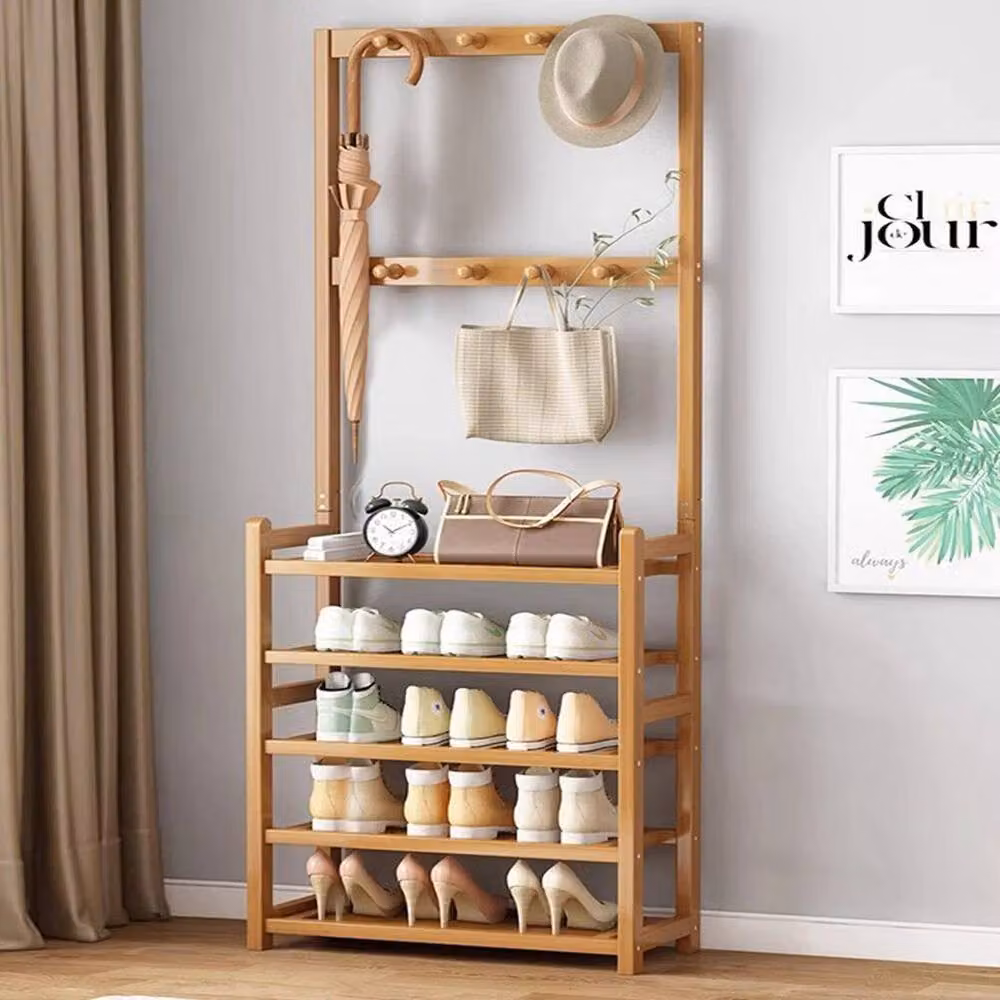 Hinsinc Wooden Coat and Hat Stand with Shoe Rack and Bench in Natural Sand – 2
