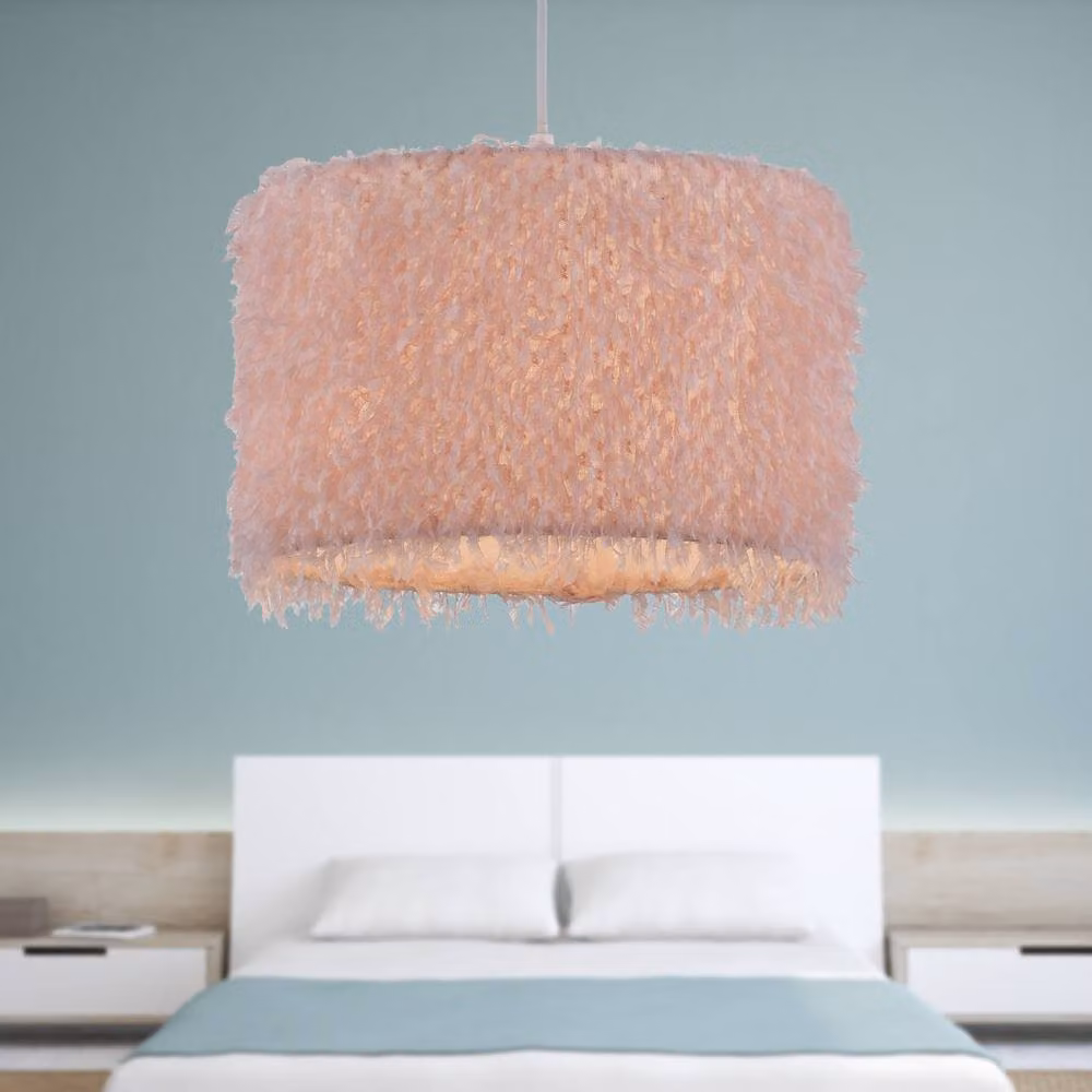 First Choice Lighting Rogers Set of 2 Pink Shaggy Easy Fit Pendant Shades, Diameter: 30 cm – 2