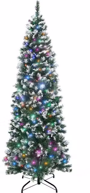 HOMCOM 6ft Prelit Pencil Artificial Christmas Tree with 618 Multicolour LED Lights in Green