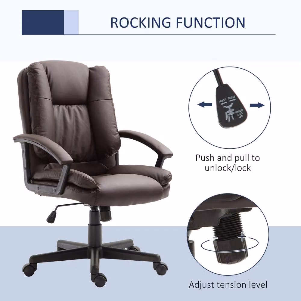 Rolipo Brown PU Leather Swivel Task Office Chair with Adjustable Height – 7