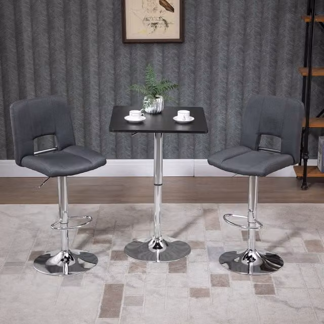 HOMCOM Adjustable Height Bar Table with Metal Frame and Square Tabletop in Black – 1
