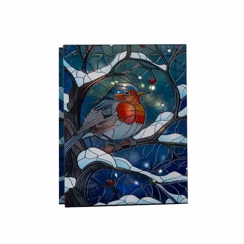 Samuel Alexander Stained Glass Robin Christmas Decoration with Warm White LEDs, Multicolour, Height: 28 cm – 3