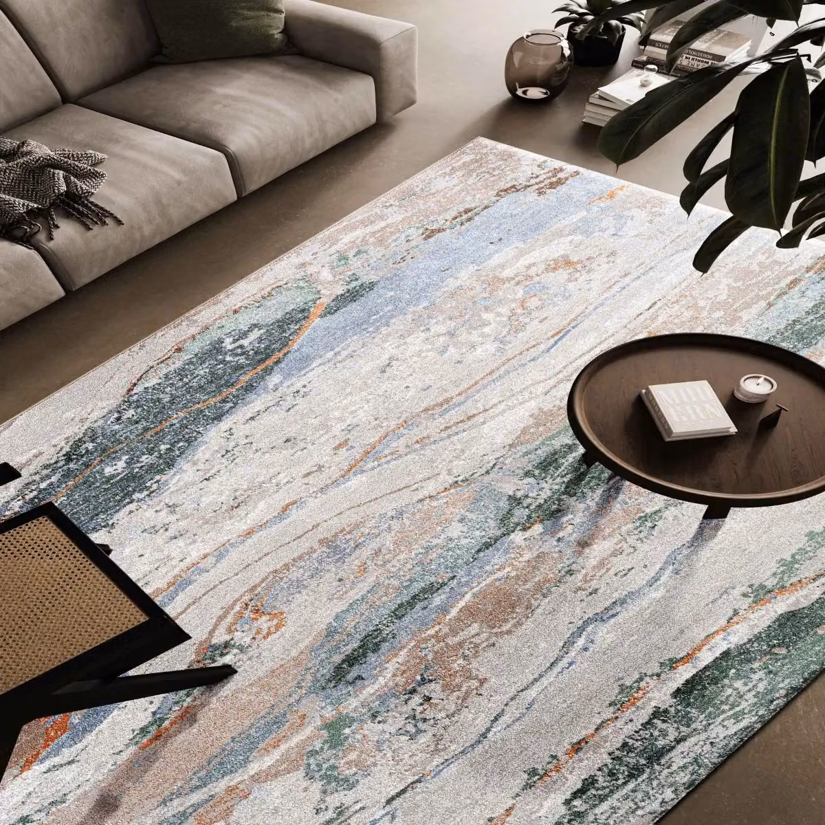 The Rug Shop UK Modern Abstract Machine Woven Rug in Orange, Green and Beige, W: 160 cm, D: 230 cm – 2