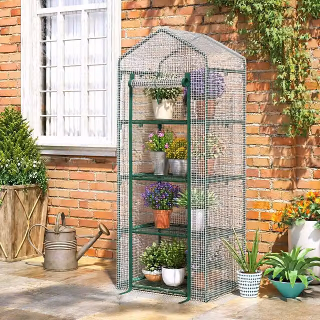 STILVORA 4 Tier Freestanding Greenhouse with Roll-Up Door, White