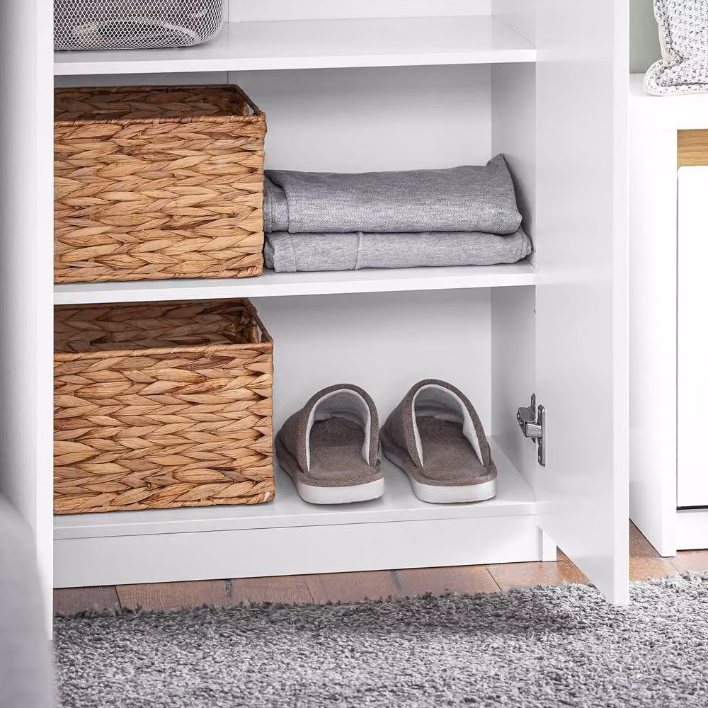 SoBuy Modern Tall Space-Saver Shoe Cabinet in White and Wood with Hinged Doors – 6