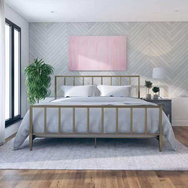 CosmoLiving Modern Metal Bed in Gold, 180 x 200 cm