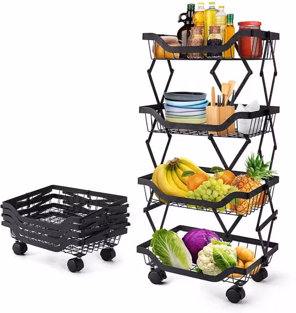 Xample 4 Tier Rotating Kitchen Storage Trolley Cart in Black – 1