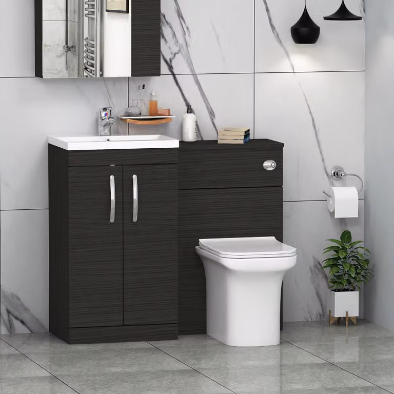 Royal Bathrooms Turin 1000mm Hale Black 2-Door Mid-Edge Basin and Crosby Back to Wall Toilet Pack