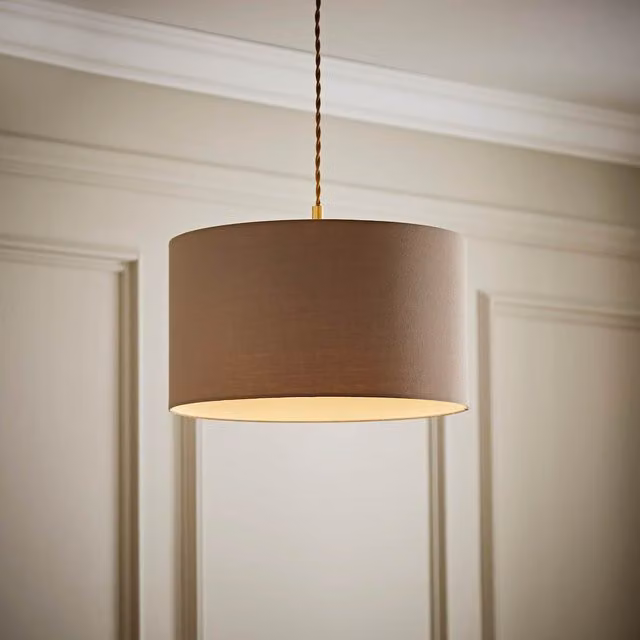 ValueLights Reni Fabric Drum Ceiling Lamp Shade in Beige, Diameter: 35 cm