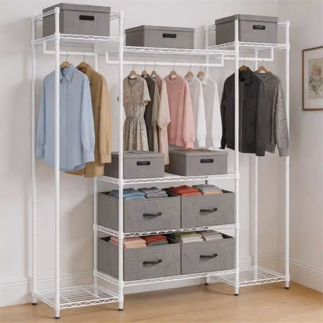 ERGOVEXA Heavy Duty Large Metal Wardrobe Clothes Rail Garment Rack in White