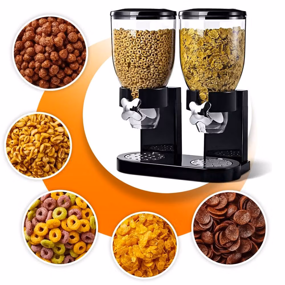 Crystals Double Cereal Dispenser Airtight Dry Food and Pasta Storage Container in Black – 4