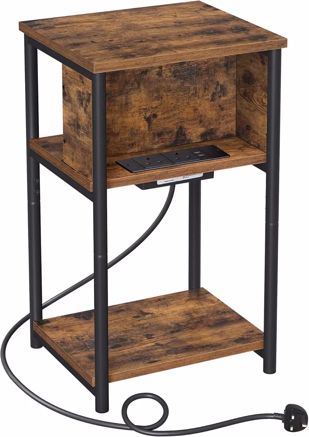 VASAGLE Slim Brown Side Table with 2 AC and USB Charging Outlets – 9