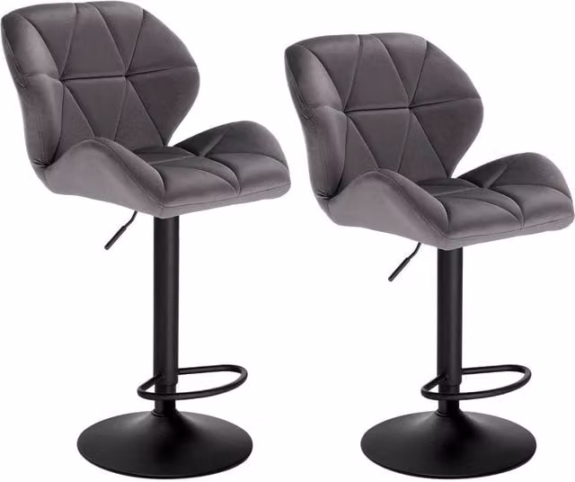 SPETLEK Set of 2 Modern Dark Grey Velvet Upholstered Bar Stools – 1