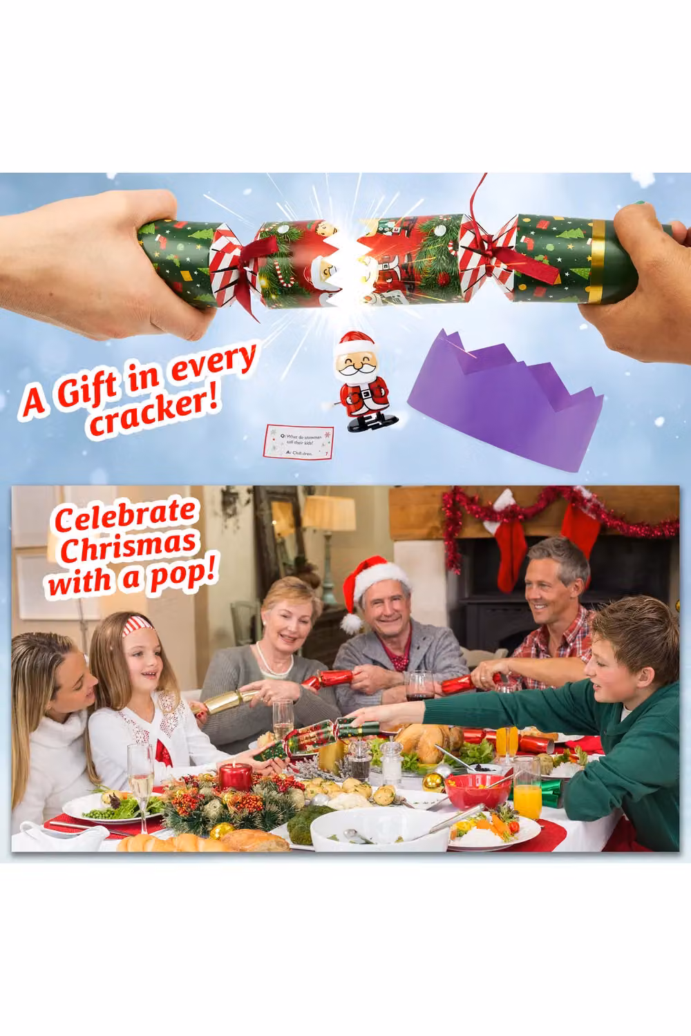 KreativeKraft Luxury Pop Christmas Crackers, Pack of 6 Multicolour Deluxe Xmas Crackers with Wind Up Toys – 2