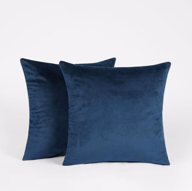 Sienna Pack of 2 Blue Velvet Square Cushion Covers, 45 x 45 cm