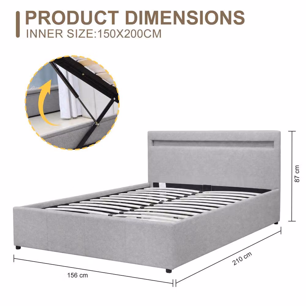 Comfy Living Ltd Modern Fabric Upholstered Ottoman Bed Frame with LED Under-Bed Lighting in Light Grey, W/D/H: 180 x 200 cm – 4