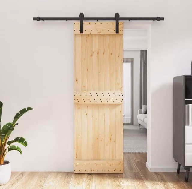 Berkfield Home Rustic Sliding Door with Hardware Set, Solid Wood Pine, Brown, W: 70 cm, H: 210 cm