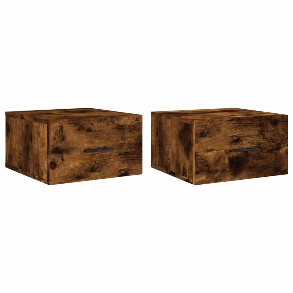 Berkfield Home Set of 2 Wall-mounted Bedside Cabinets in Smoked Oak Brown, W/D/H: 35 x 35 x 20 cm – 1