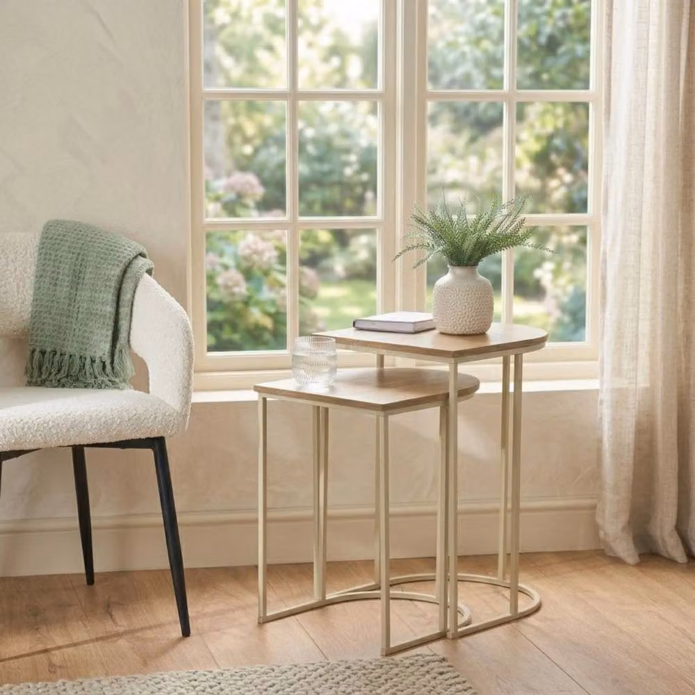 EONLION Set of 2 Brown Wood Nesting Side Tables – 3