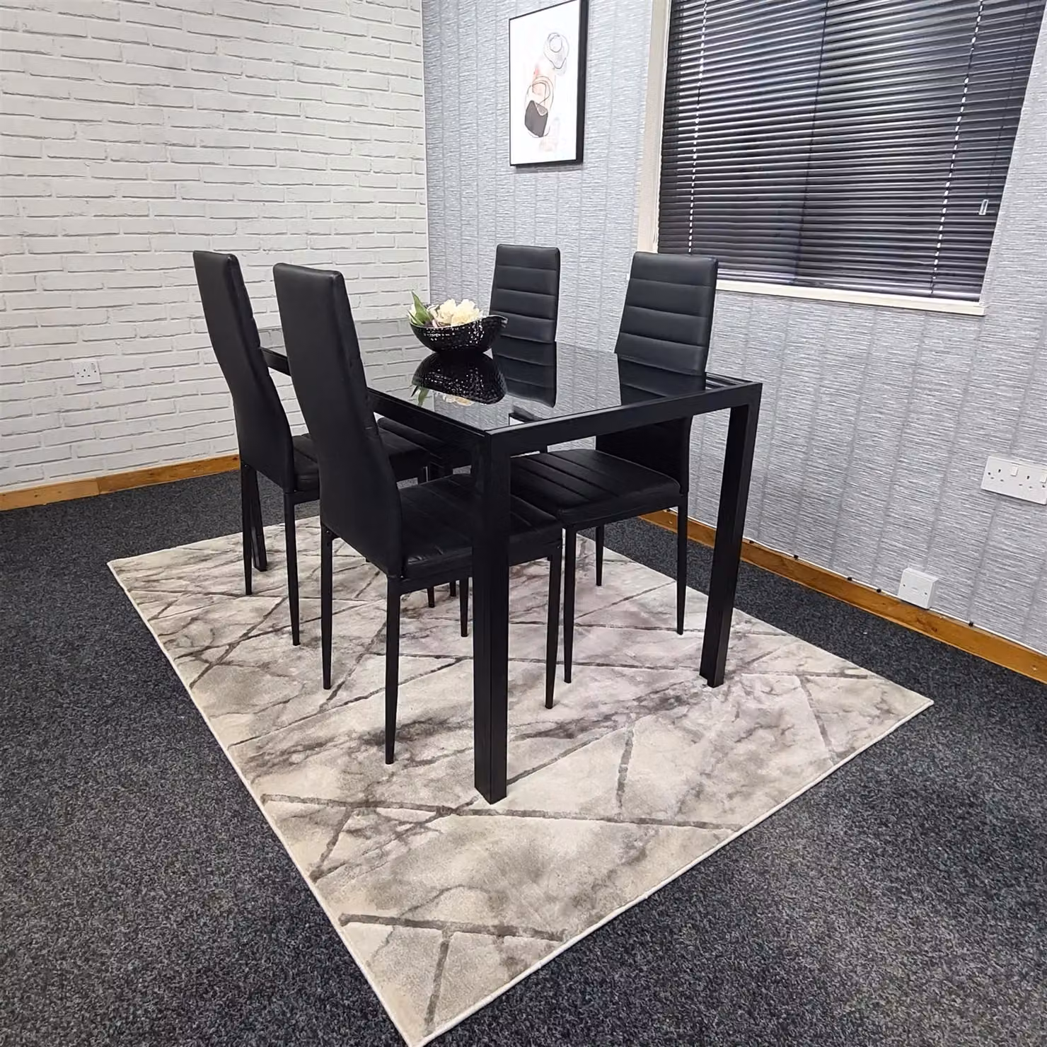 Kosy Koala Modern Dining Set with Rectangular Black Glass Table and 4 Black Chairs in Brown – 2
