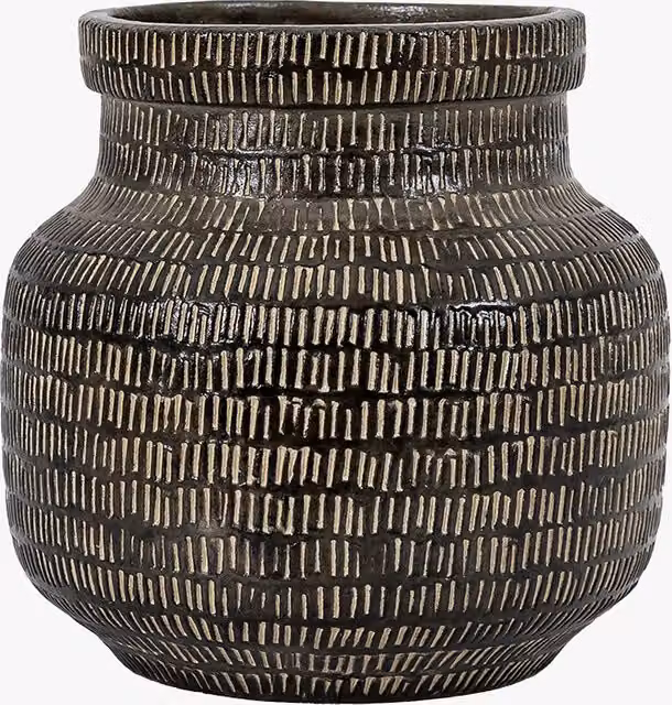 Perch & Parrow Score Wide Round Ceramic Tabletop Vase in Black