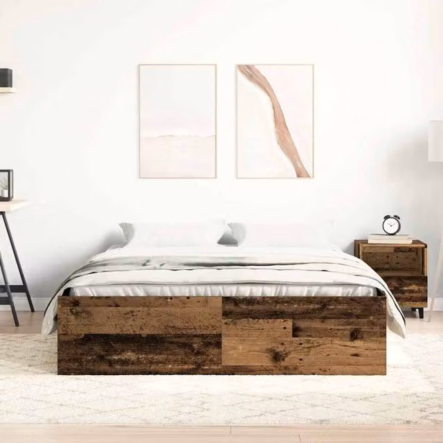 Berkfield Home Rustic Small Double Bed Frame in Brown Wood, W/D/H: 120 x 190 cm