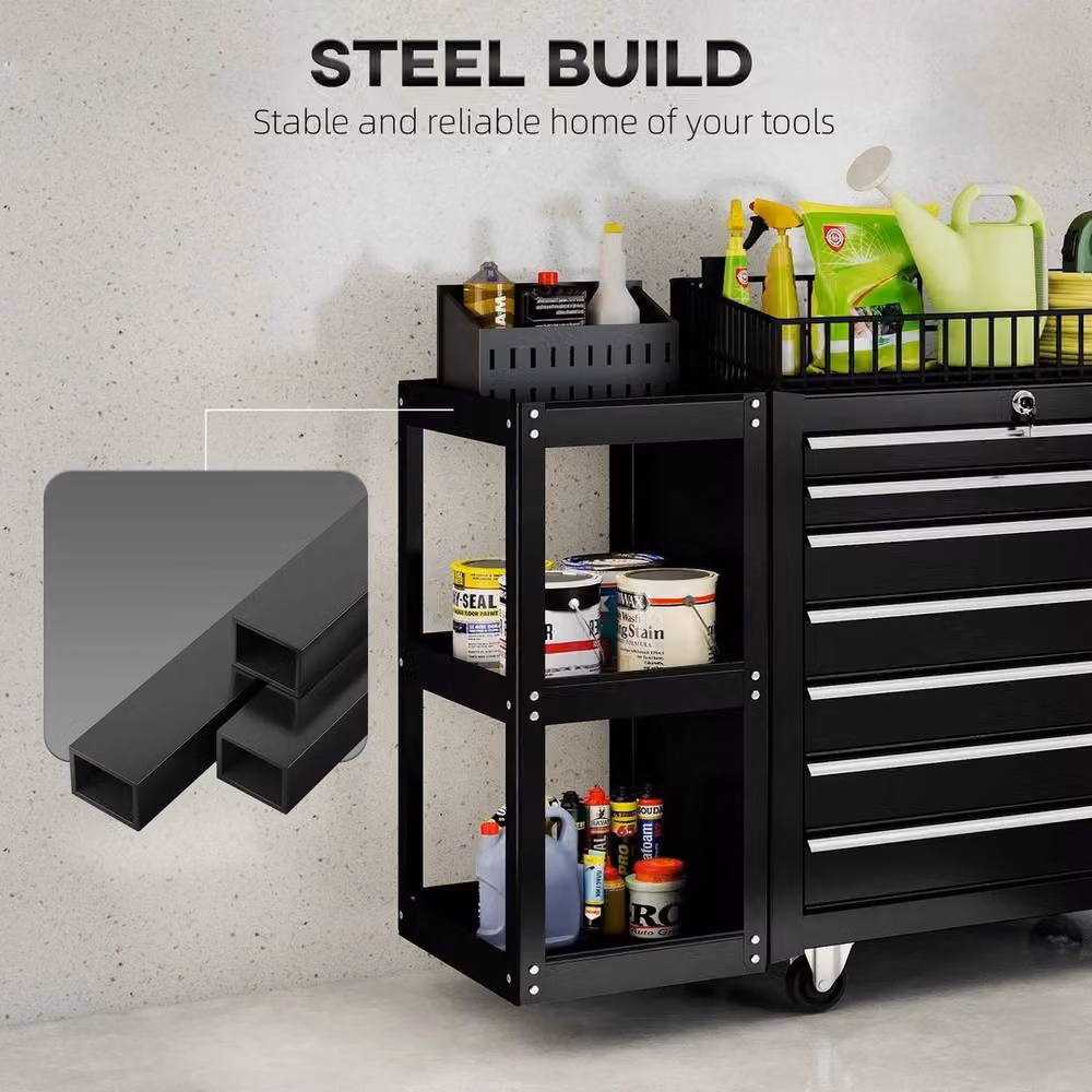 NESTLUNE 7 Drawer Lockable Steel Tool Chest on Wheels, Black – 3