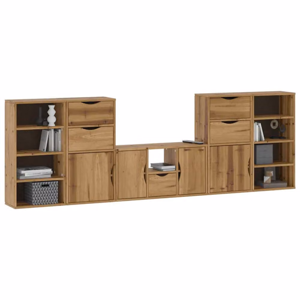 Berkfield Home ODDA 5 Piece Solid Wood Pine TV Unit with Media Compartments in Brown – 3