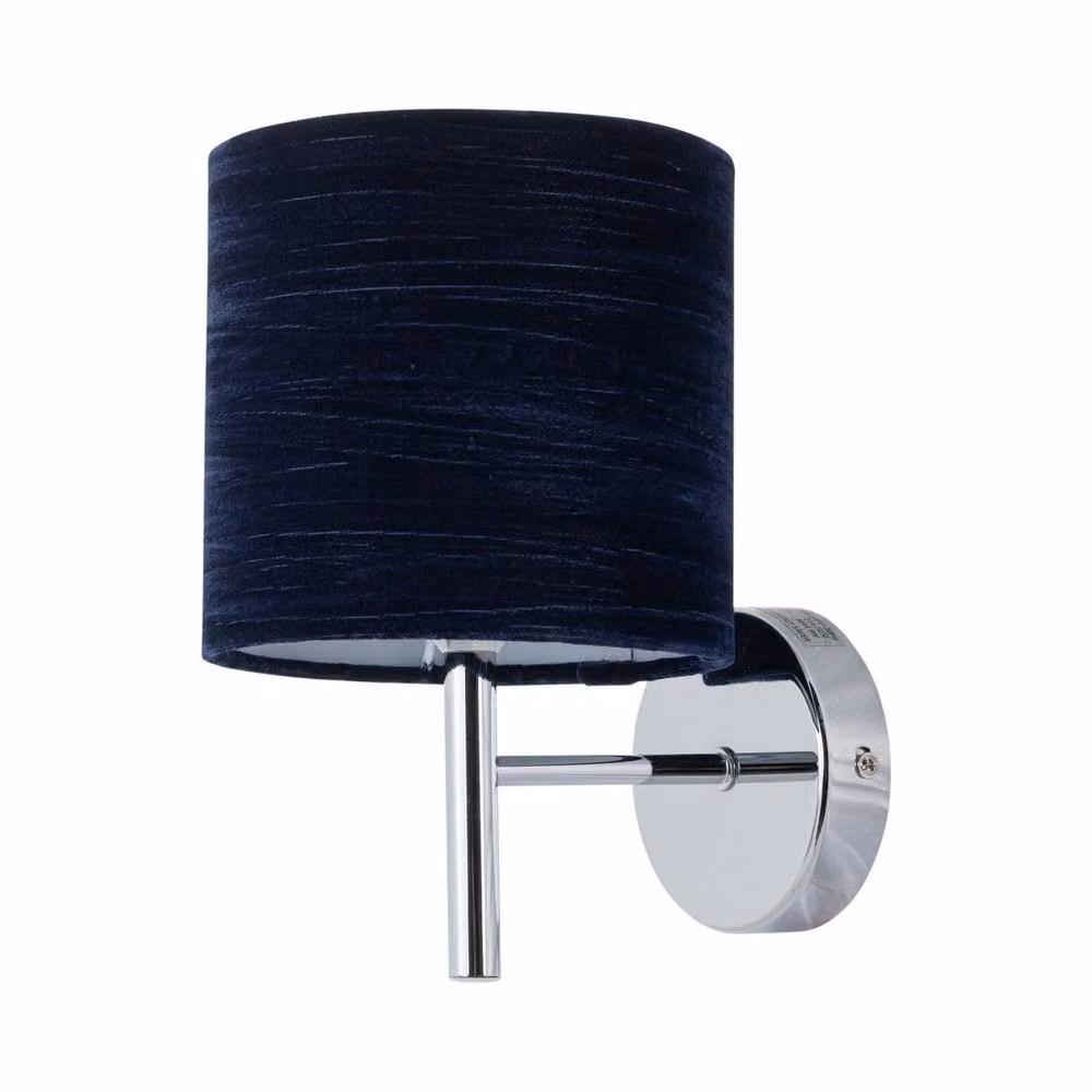 First Choice Lighting Brea Set of 2 Chrome Wall Lights with Blue Fabric Shades – 2