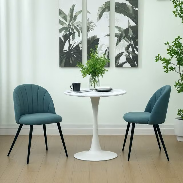 HOMCOM Set of 2 Modern Green Fabric Dining Chairs with Shell Backrest