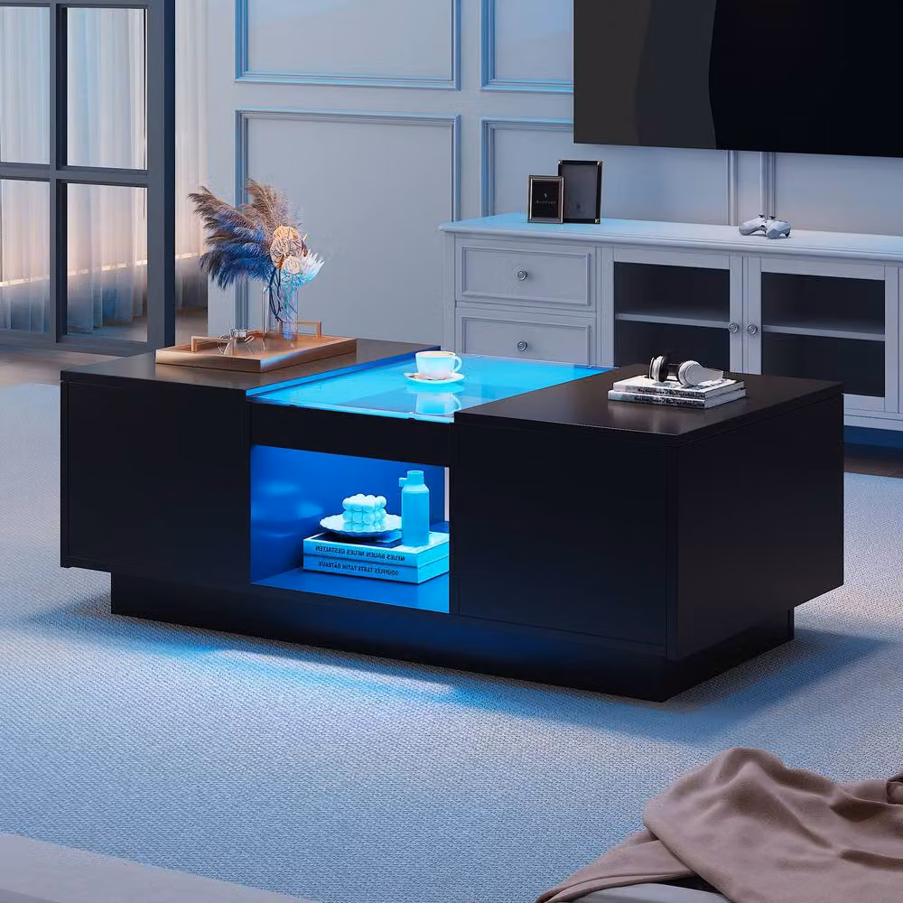 Merax Black Rectangular Centre Sofa Table with Glass Shelf and 2 Drawers W: 100 cm, D: 50 cm, H: 35.5 cm – 2