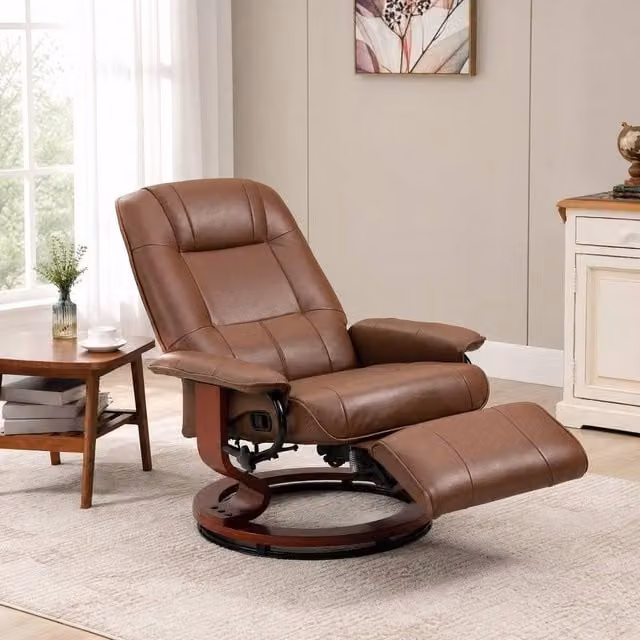 STILVORA Brown Synthetic Leather Recliner Armchair with Ottoman and Swivel Function