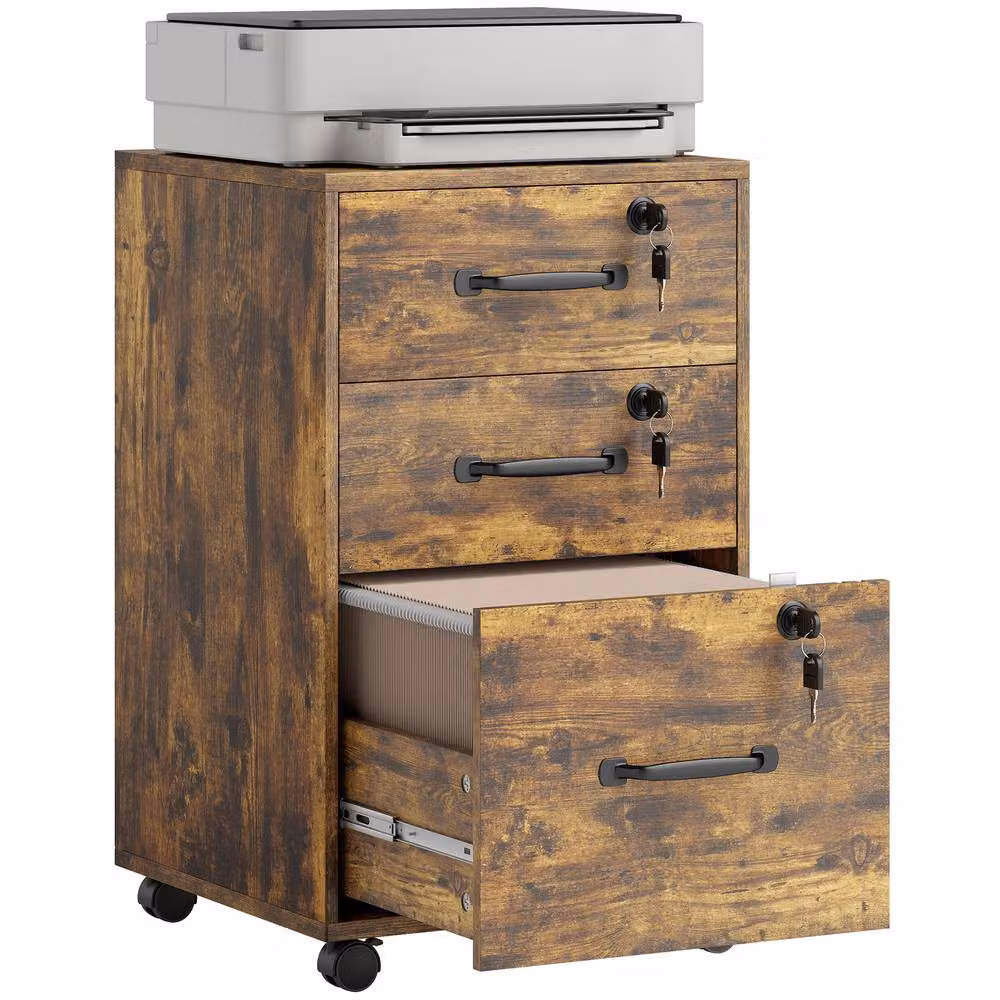 HOMCOM 3 Drawer Rolling File Cabinet for A4 and Letter Size in Brown – 2