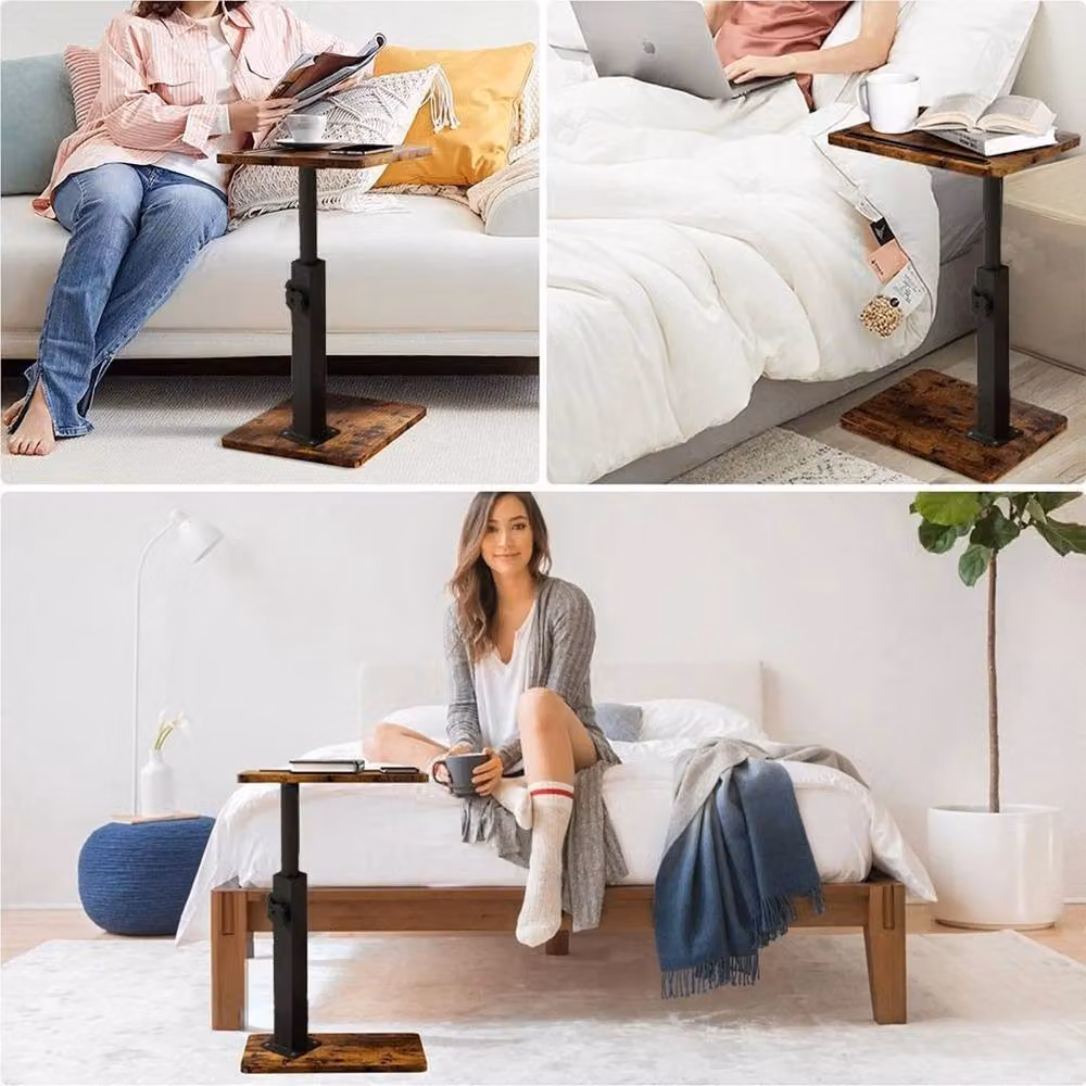VOGREX Brown Swivel C-Shaped Side Table with Rotating Top and Height Adjustable Design – 3