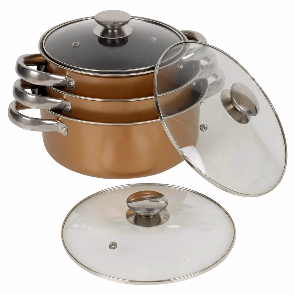 EONLION 8 Piece Non Stick Carbon Steel Cookware Set with Copper Finish, including Saucepan and Frying Pan with Glass Lids – 3
